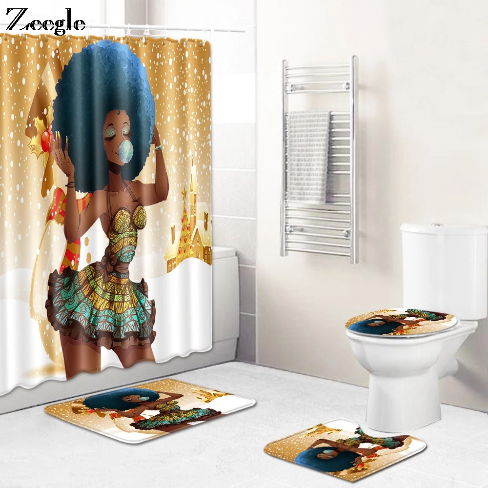 Zeegle Creative Bathroom Curtain Bathroom Mat Set Flannel Soft Bathroom Doormat Toilet Cover Seat Mat Waterproof Toilet Curtain