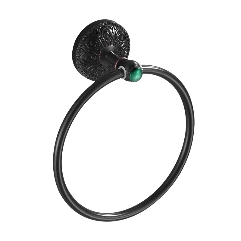 

American style black brushed copper towel ring/circle for bathroom green stone deco bathroom organizer shelf wall mounted