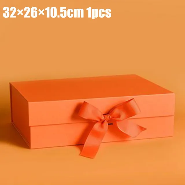 4 Size Gift Box Rigid Thick With Ribbon Magnetic Oversized Packaging Clamshell Folding Colourful Gift Boxes Bags Xmas Storage Orange 32X26X10.5cm