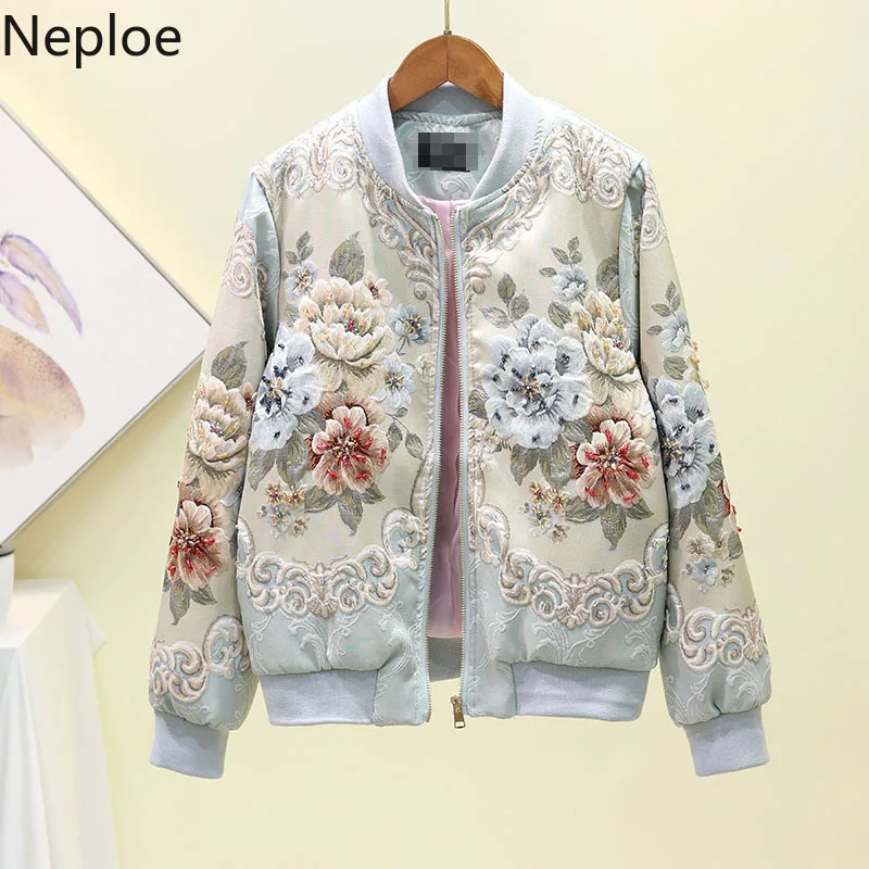 Neploe/винтажная куртка-бомбер с вышивкой дворца для женщин, куртки Harajuku с цветочным принтом, пальто, Повседневные базовые бейсбольные куртки, верхняя одежда