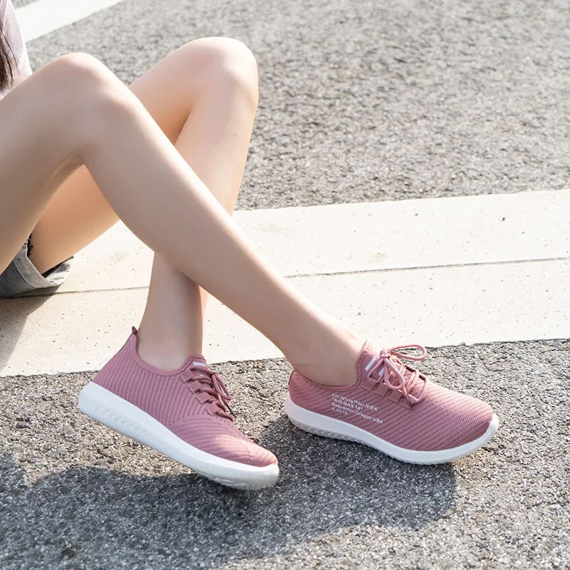 

Autumn New Style Korean-style Students Women's round-Toe Lace up Front Casual Sporty Mesh Shoes Semi-high Heeled Fashion Flat To