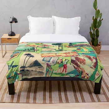 

The Wall Of Retro Postcards Vintage Green Throw Blanket Soft Sherpa Blanket Bed Sheet Single Knee Blanket Office Nap Blanket