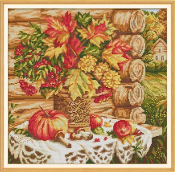 

A Harvest Of Autumn Flowers pattern DMC Counted Chinese Cross Stitch Kits printed Cross-stitch set Embroidery Needlework