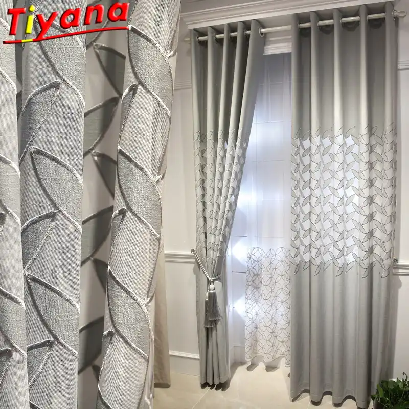 Luxus Grau Bestickte Verlasst Vorhang Fur Wohnzimmer Semi Blackout Grau Hohl Fenster Vorhange Fur Schlafzimmer X Hm635 Vt Vorhange Aliexpress