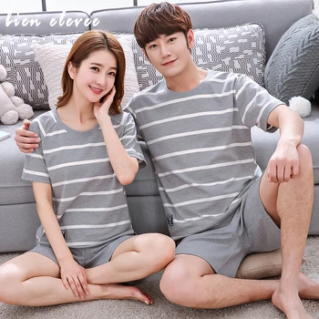

Homewear Couple's Pajamas set Summer Short-Sleeved Large Size Loose Men Women 's Two Piece Set Casual Tops Sleepwear Nightwear