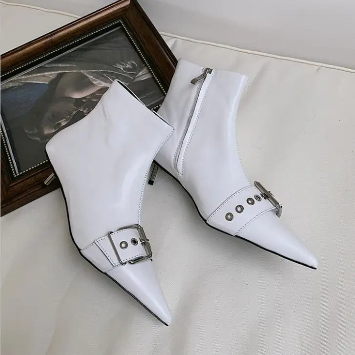 Botas Mujer/ г.; зимние ботинки в стиле ретро на высоком каблуке; женские ботильоны-гладиаторы с острым носком; Botas Feminina; кожаная обувь; sapato feminino