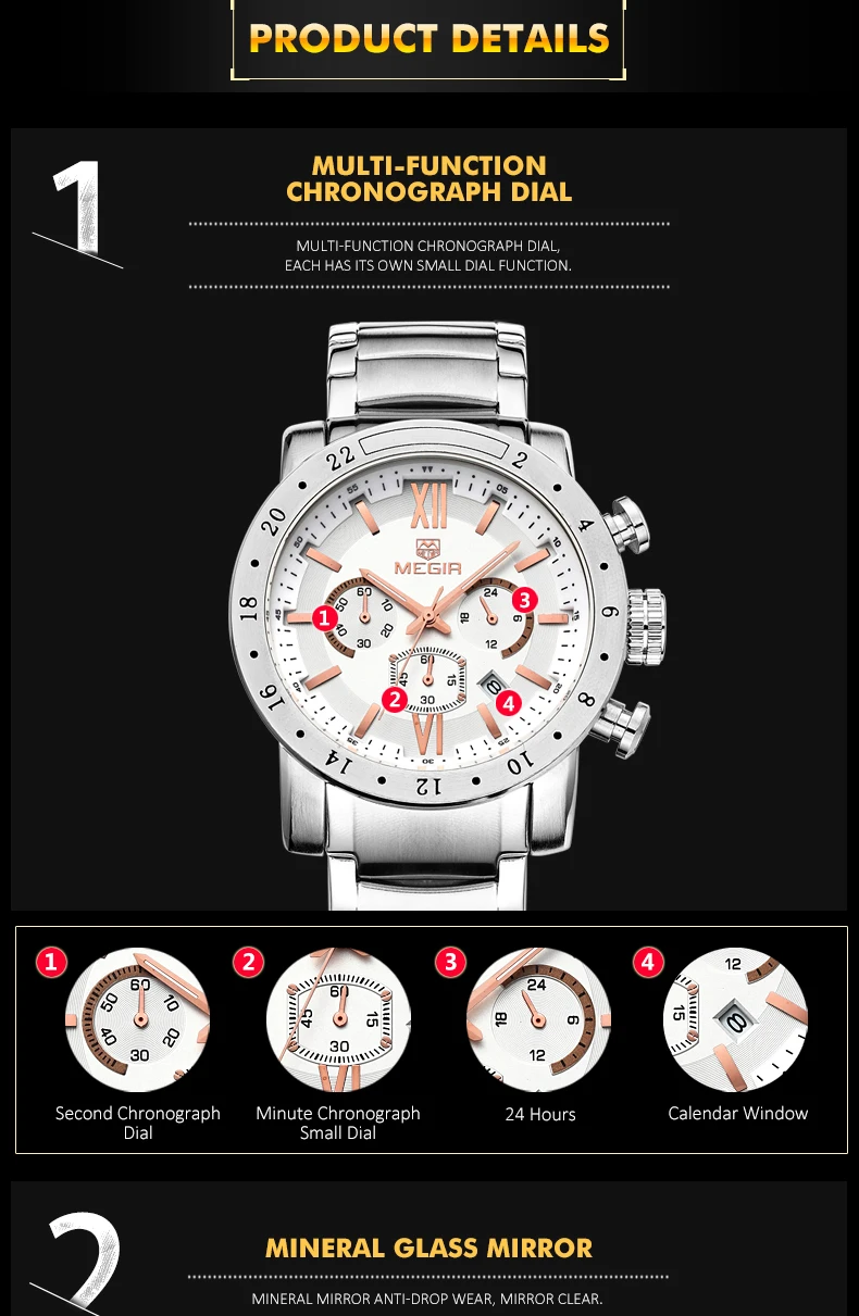 MEGIR Горячие брендовые кварцевые часы для мужчин мужские деловые белые Наручные часы модные три глаза водопроницаемые светящиеся часы для мужчин