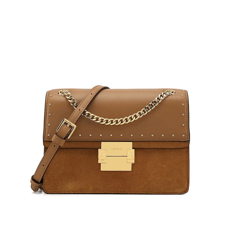 LAFESTIN Новая модная осенняя и зимняя сумка на плечо с цепочкой, сумка-мессенджер, Брендовые женские сумки - Цвет: Brown