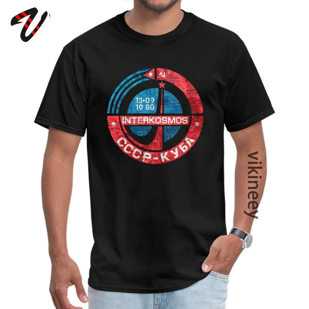 Europe Short Sleeve Tops &amp;amp; Tees Lovers Day Cheap Round Collar Cotton Tops Tees Men&amp;#39;s T Shirts Interkosmos_CCCP_Cuba_V Interkosmos_CCCP_Cuba_V01 black