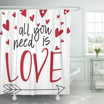 

Red Song All You Need is Love Lyrics Arrow Calligraphy Cupids Day Hand Hearts Picture Print Bathroom Decor Shower Curtain Sets