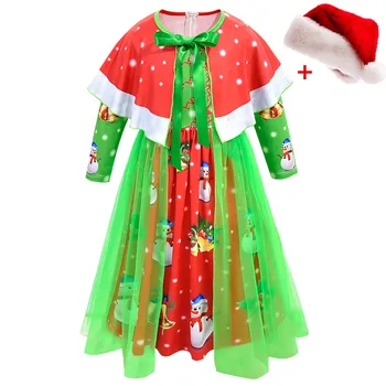 

2019 green Elf Girls christmas Costume Festival Santa Clause for Girls New Year chilren clothing Fancy Dress Xmas Party Dress