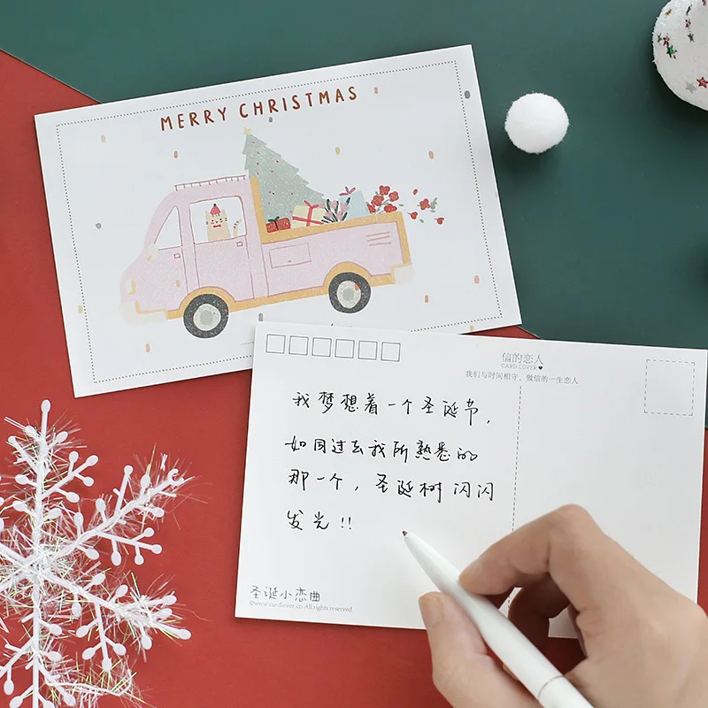 30 Pcs/Set Christmas Wish List Postcard Best Wish Cartoon Greeting Cards Message Card Xmas New Year Gift