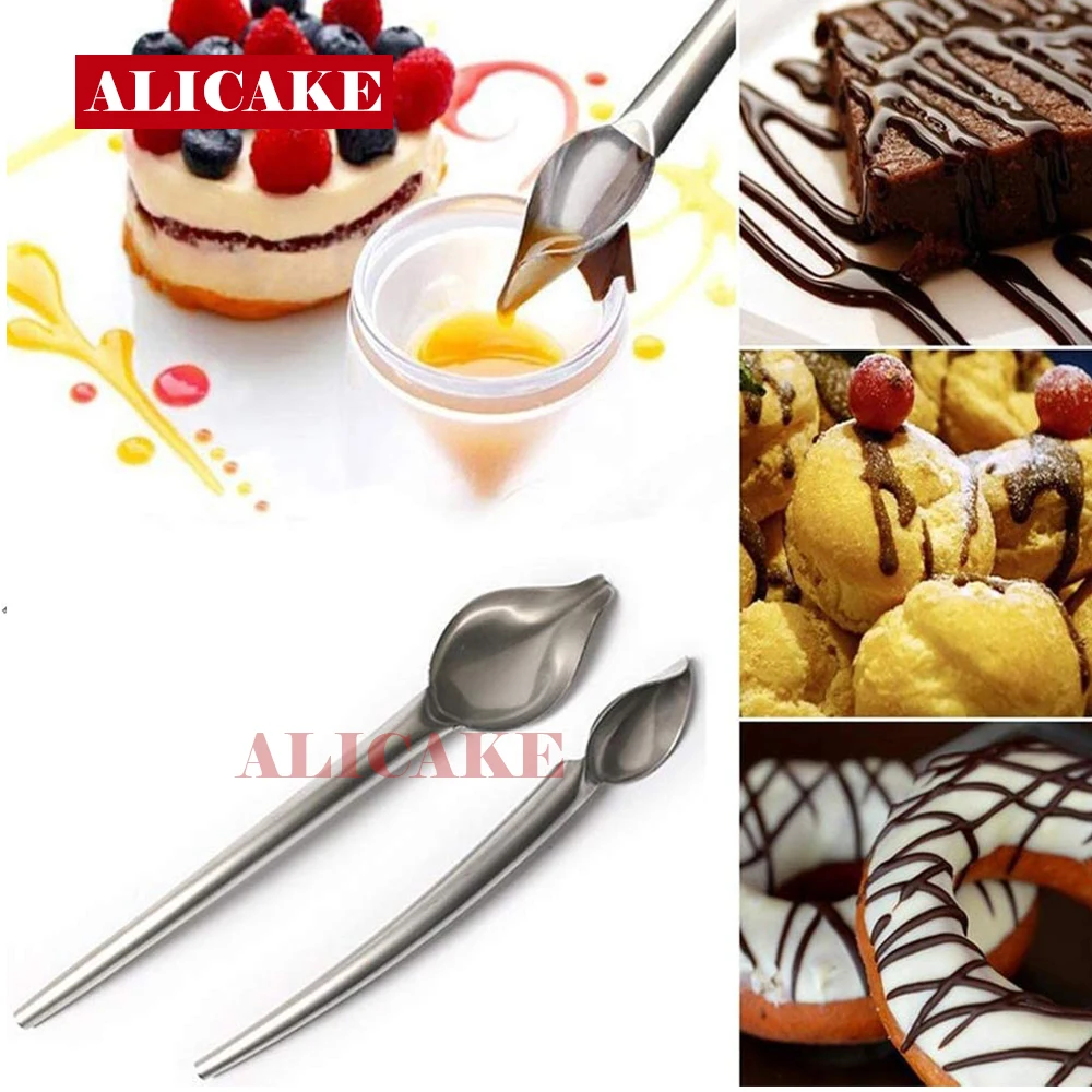 4 Pcs Culinary Drawing Decorating Spoons Silicone Stainless Steel Multi-Use Pencil Drizzle Spoons Tools Sauce Painting Coffee Spoons for Cooking Plates Decorating Dessert Cake Decoration Baking Pastry 