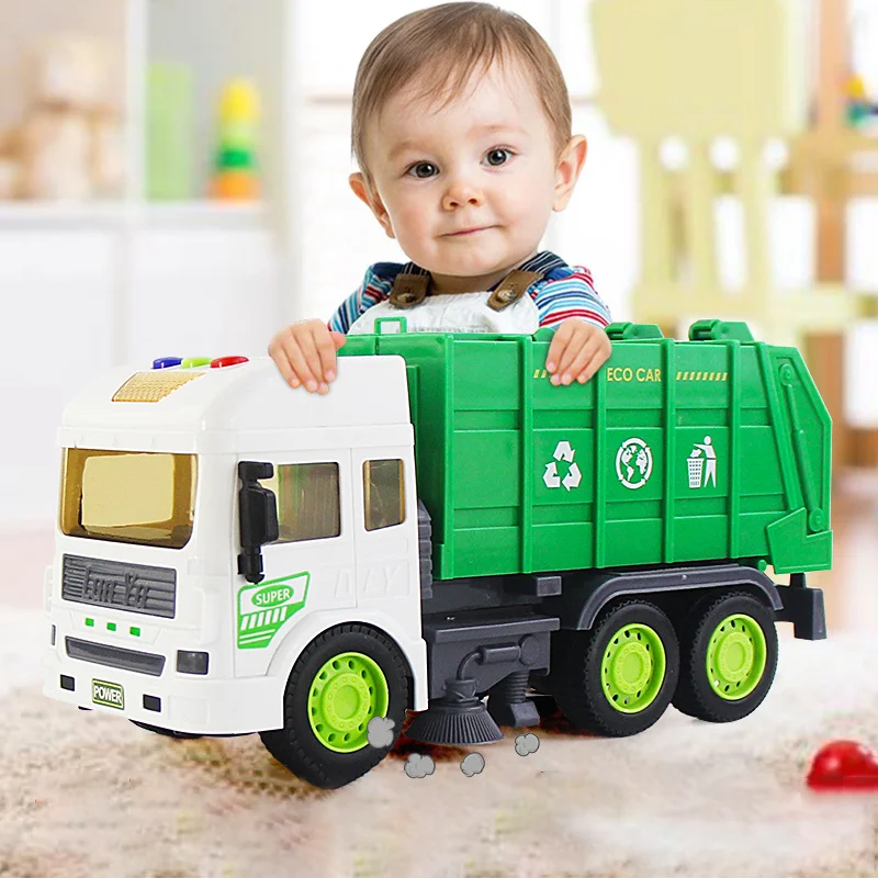 

1:14 simulation inertia garbage sanitation engineering vehicle children simulation sound and light toy garbage truck toy.