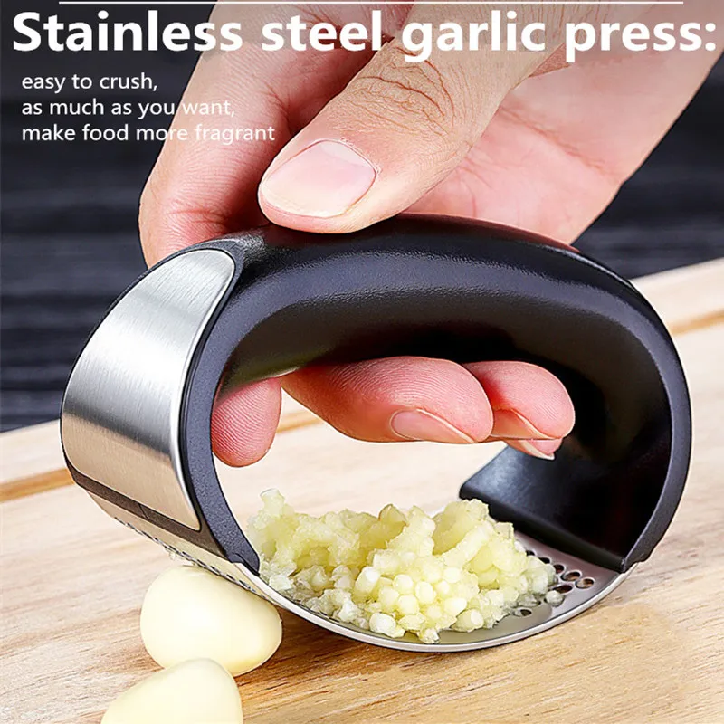 

Garlic Press crusher Multi-function Manual Garlic Presser Curved Garlic Grinding Slicer Chopper Stainless Steel Garlic Presses