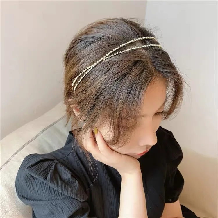 Super Thin Metal Crystal Headbands Hairband New Shiny Double Layers