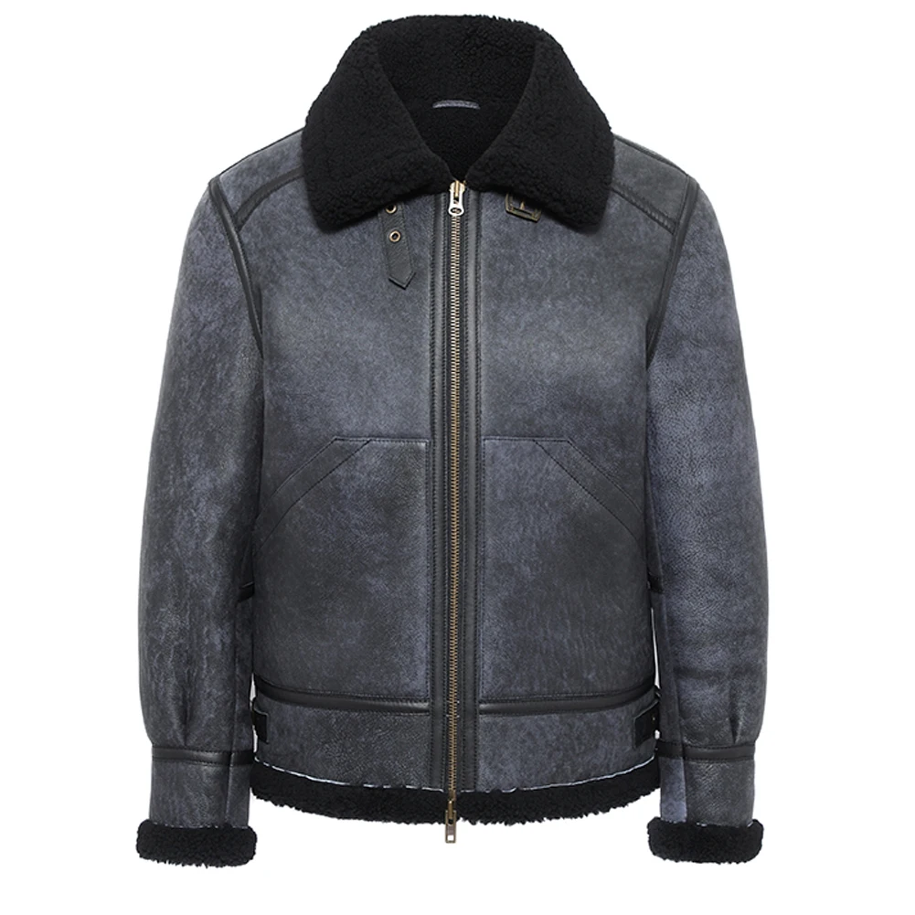 Sheepskin Shearling Jacket Mens B3 Bomber Jacket Short Leather Jacket Mens Winter Coats Fur