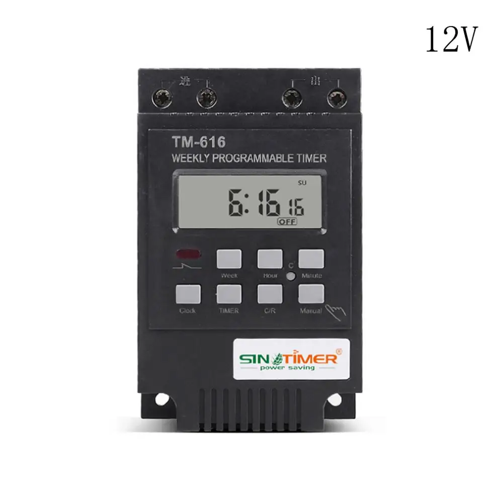 Black 12V TM616W цифровой электронный таймер 110/12V 30A 17 установка программируемое реле 95AA - Цвет: Black 12V