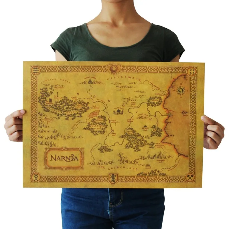 watercolour calligraphy The Chronicles of Narnia Map Kraft Paper Poster Home Decoration Painting Wall Sticker 50.5x35cm Painting & Calligraphy cheap