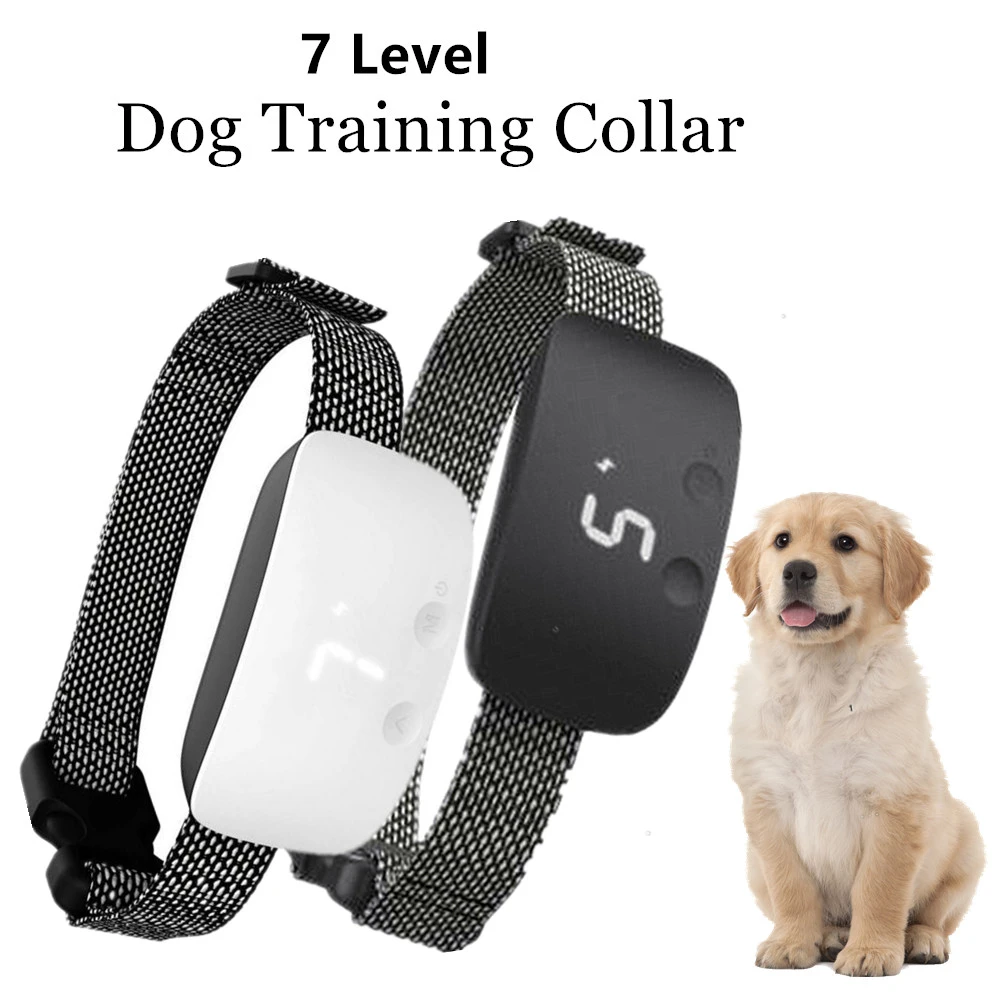 Collar eléctrico de entrenamiento antiladridos, resistente al 7 niveles, con vibración, recargable, 50% de descuento|Dispositivos antiladridos| -