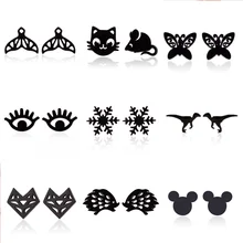 SMJEL, модные черные серьги, ювелирное изделие, маленький Микки Фокс, Бабочка, серьги из нержавеющей стали, серьги-гвоздики, лучший подарок на Хэллоуин