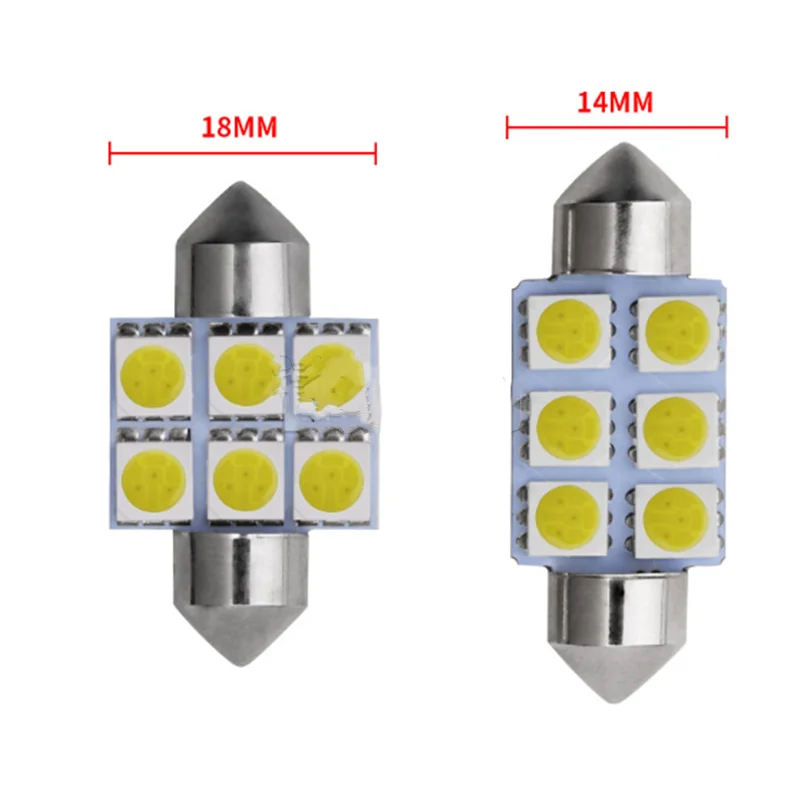 100 шт. 31 36 39 41 мм белый C5W 5050 6smd C5W высокого качества для салона, иллюминационная, потолочная лампа для чтения автомобиля 12 В постоянного тока
