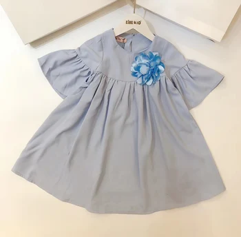 

6354 Flare Sleeve Flowers Brooch Princess Baby Girl Dress New Summer Party Kid Dress For Girl Wholesale Children Child Clothes