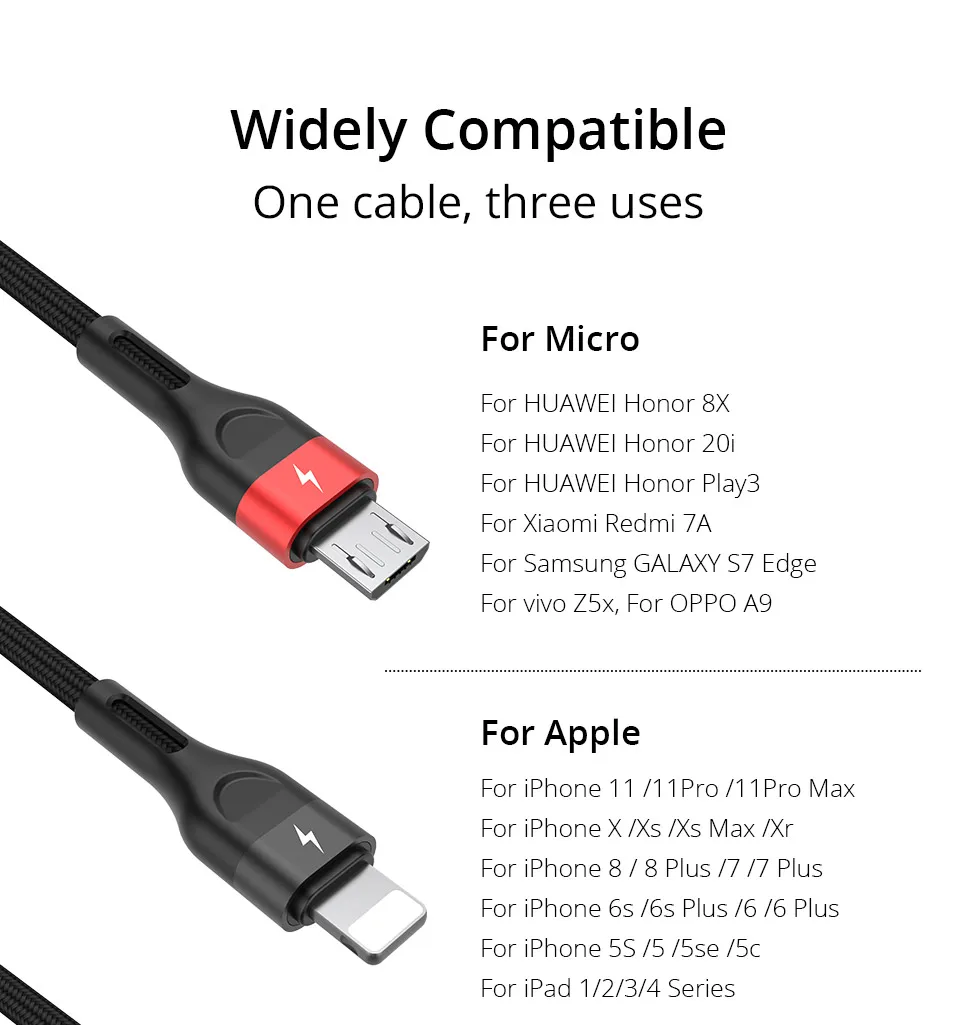 PZOZ 3 в 1 USB кабель для iphone Xiaomi Sunung Micro usb type C кабель для зарядного устройства type-c кабель для быстрой зарядки кабель для зарядного устройства