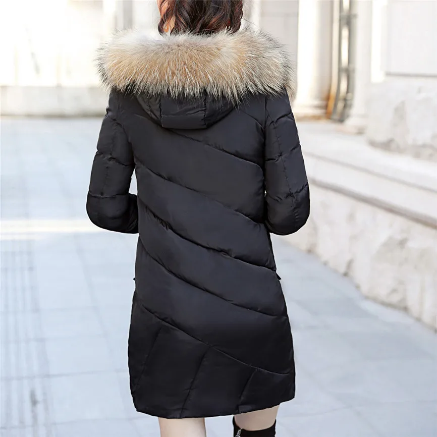 M-3XL женский пуховик, повседневная Хлопковая женская зимняя куртка, длинная парка с капюшоном, женская теплая куртка с меховым воротником