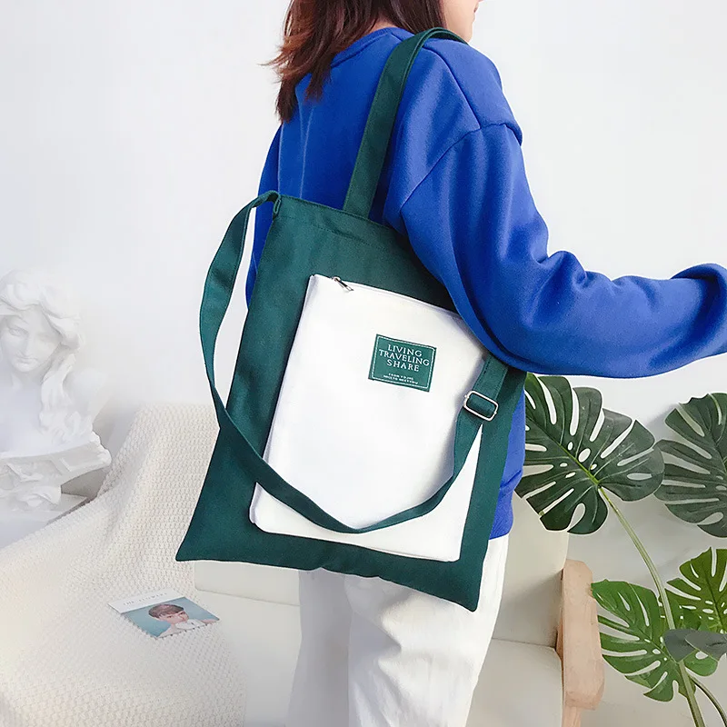 

One Shoulder Canvas Bag Women's 2019 Spring New Style WOMEN'S Cross-body Bag Korean-style Contrast Color Canvas Bag Customizable