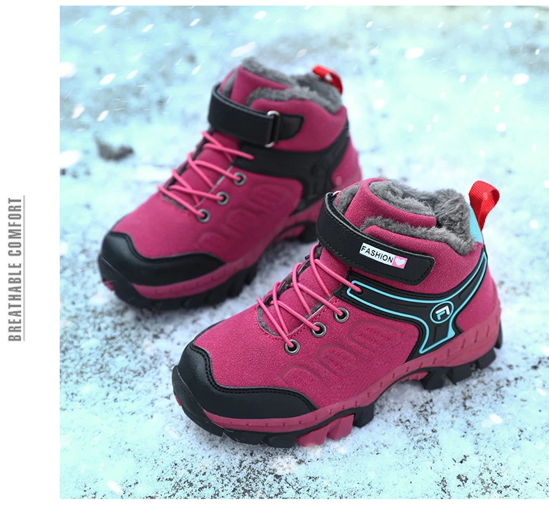 Детская обувь с высоким берцем; теплые зимние ботинки на меху; нескользящие кроссовки с когтями для мальчиков; спортивная походная обувь для подростков; обувь для девочек