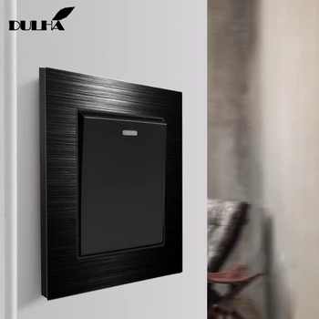 

Luxurious Black Brushed Aluminum 1 Gang 2 Way Wall Light Switch Satin Metal Panel Electrical Push Button 10A Rocker Switches