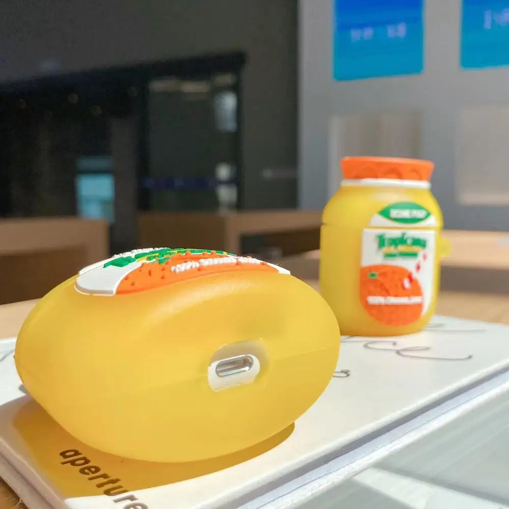 3D милый чехол для наушников в виде бутылки апельсинового сока мягкий силиконовый