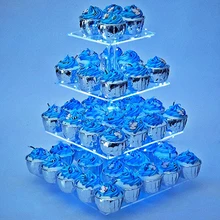4 Layers Thickened Acrylic Cake Rack Stand With LED Lights Afternoon Tea Wedding Plates Party Tableware Festival Decoration