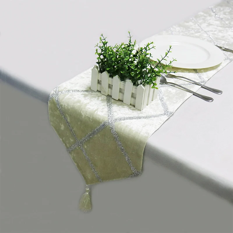 White 1 шт. фланелевые блестки, решетки, Настольная дорожка с кисточками, модные для свадьбы, дома, рождества, Нового года, вечерние украшения стола - Цвет: White