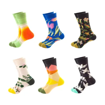 

Men's Cotton Happy Funny Socks With Print Cartoon Flower Bird Sketch Fashion Socks Cute Harajuku Autumn Winter Crew Socks 37-45