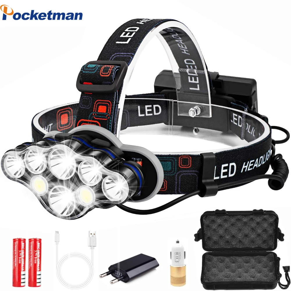 LED Headlamp Rechargeable Headlight head light Torch Flashlight White+Red 3Modes 