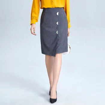 

Irregular metal decorative zipper suit skirt 2020 Women's pure color micro-elastic OL straight air skirt