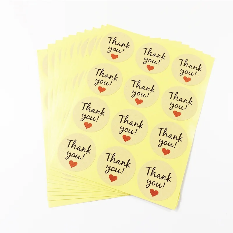 

1000 Pcs/lot Thank You Heart Kraft Sticker Cookie/Cake/Gift Labels Stickers Kitchen Sweets Party Seal Sticker DIY Scrapbooking