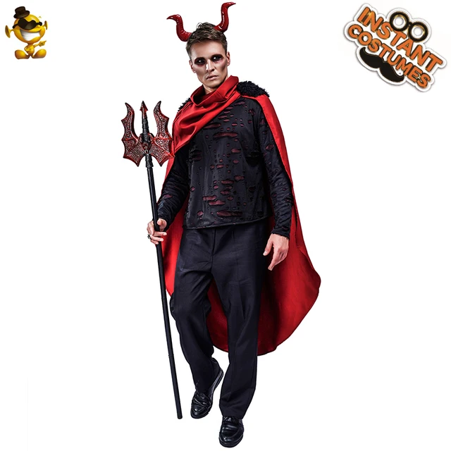 Fantasia masculina do diabo, fantasia de halloween com capuz, de mau  terror, traje de festa de carnaval, robe com moldura de fogo - AliExpress