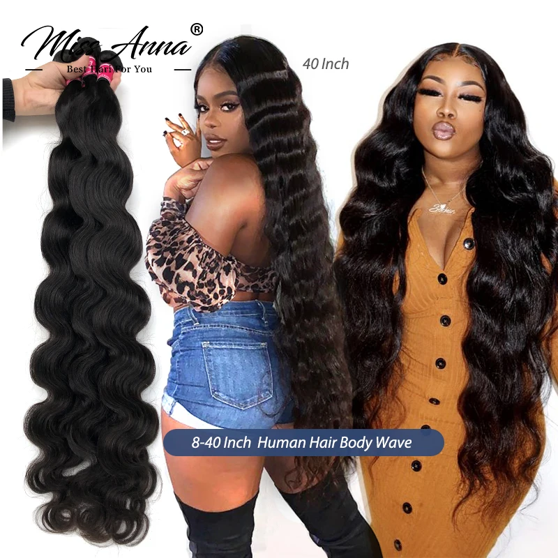 Missanna Body Wave Bundles Human Hair Brazilian Weaving Natural Black 3 4 Bundles Deal 38 40 Inch Raw Hair Extensions 30 inch body wave human hair bundles peruvian human hair virgin hair extensions weaving body wave bundle deals