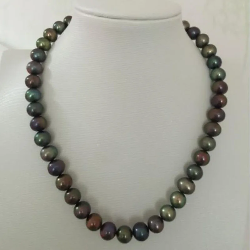 Stunning9-10mm tahitian черное многоцветное круглое Жемчужное ожерелье 18 дюймов 925 серебро