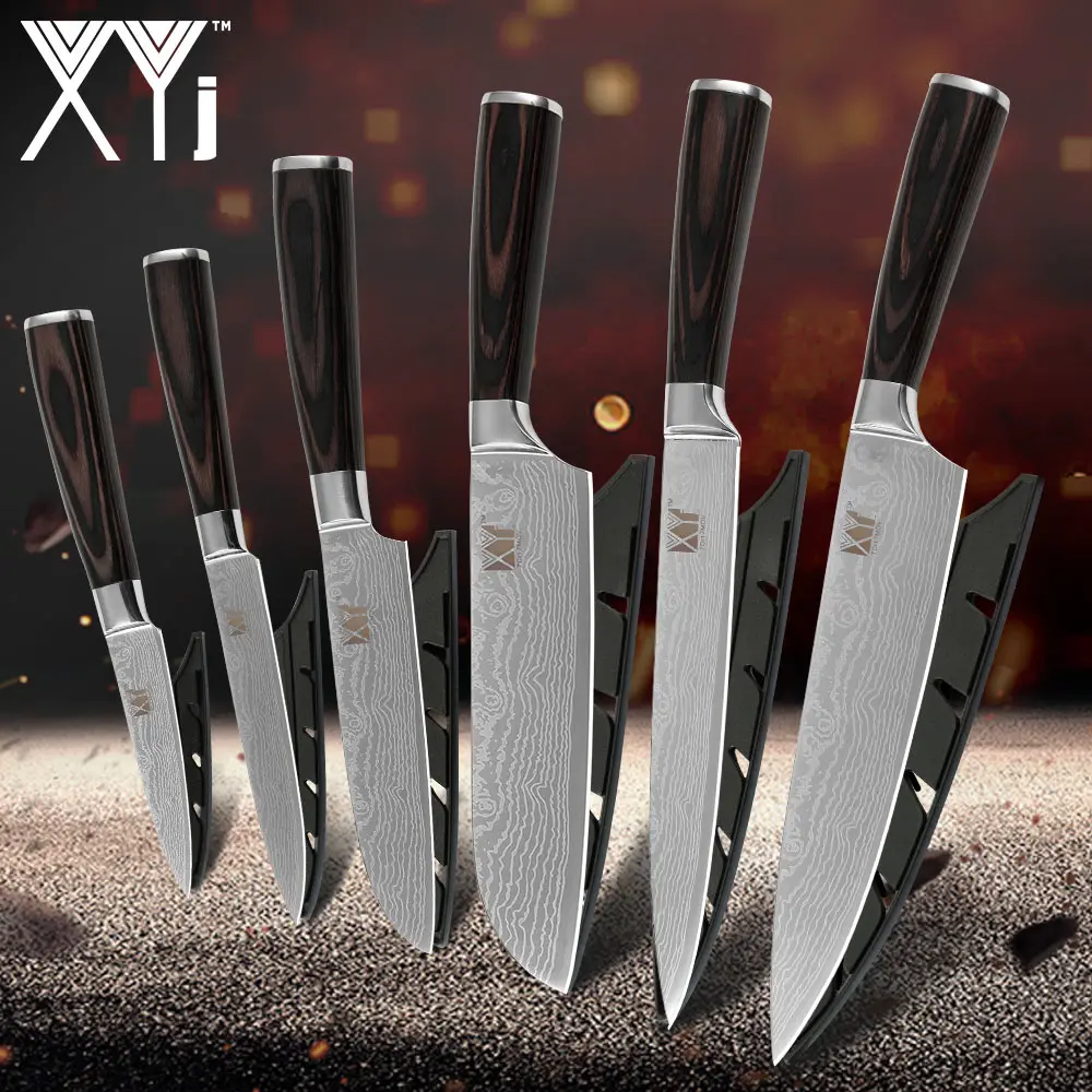 XYj нож для очистки овощей Santoku нарезки шеф повара 7Cr17 кухонные ножи из нержавеющей