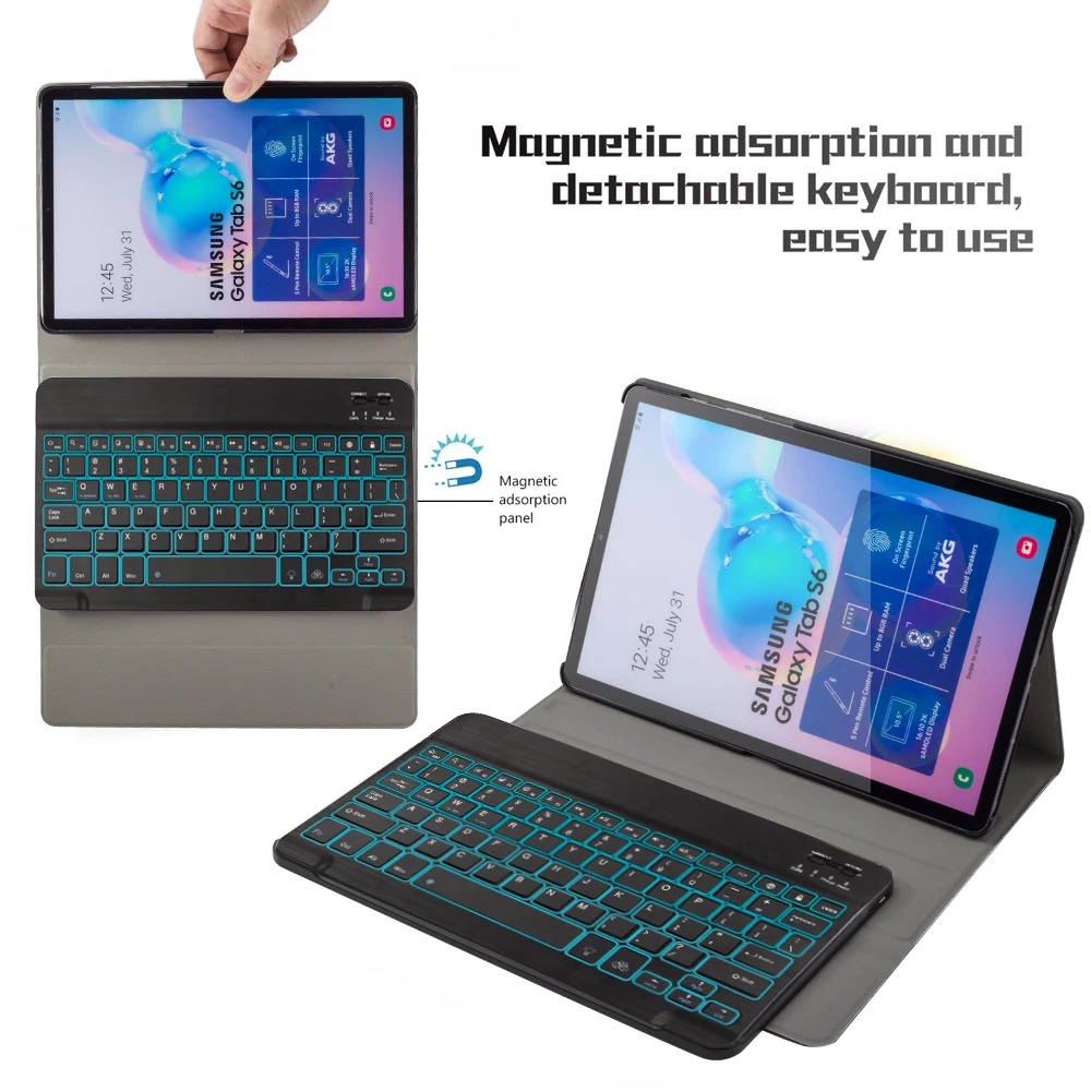 Цветная клавиатура с подсветкой для samsung Galaxy Tab S6 10," T860 T865 с откидной подставкой, кожаный чехол для планшета