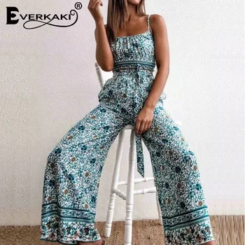 

Everkaki Boho Floral Print 2 Pieces Suits Sets Summer Gypsy Ladies Chic Camis and Long Pants Suits Sets Female 2020 New Fashion