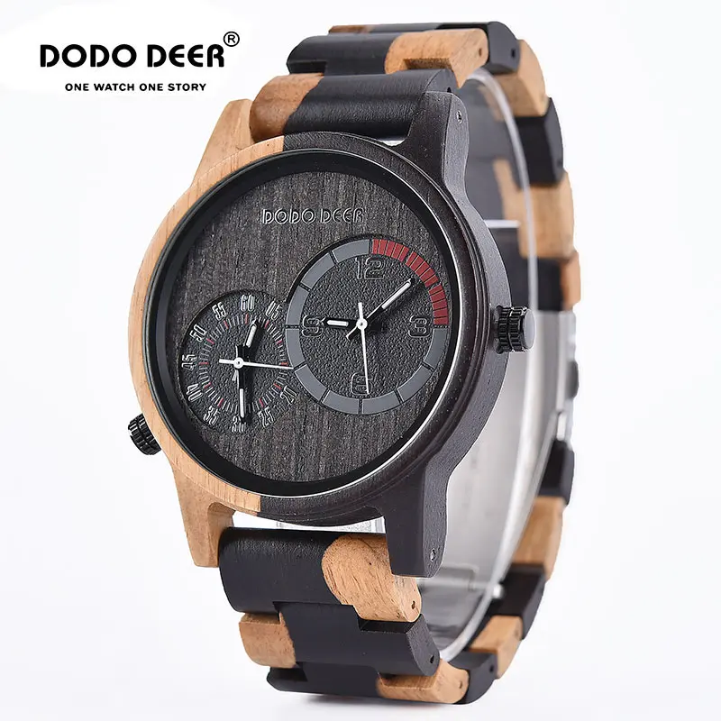 Мужские наручные часы DODO с дизайном Олень двумя часовыми поясами деревянные