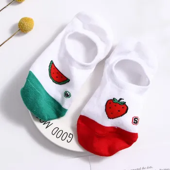 

1 pair Beautiful Fruit Pattern Women Ankle Breathable Low Sock Seamless Invisible Socks Slippers Female Cotton Boat Short Socks