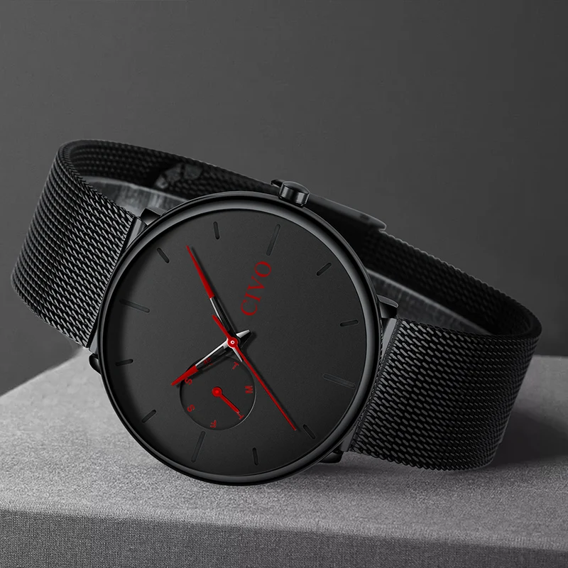 Skup CIVO moda męskie zegarki kwarcowe zegarek mężczyźni wodoodporny minimalistyczny Ultra cienka siatka ze stali nierdzewnej zegarek dla człowieka zegar na prezent
