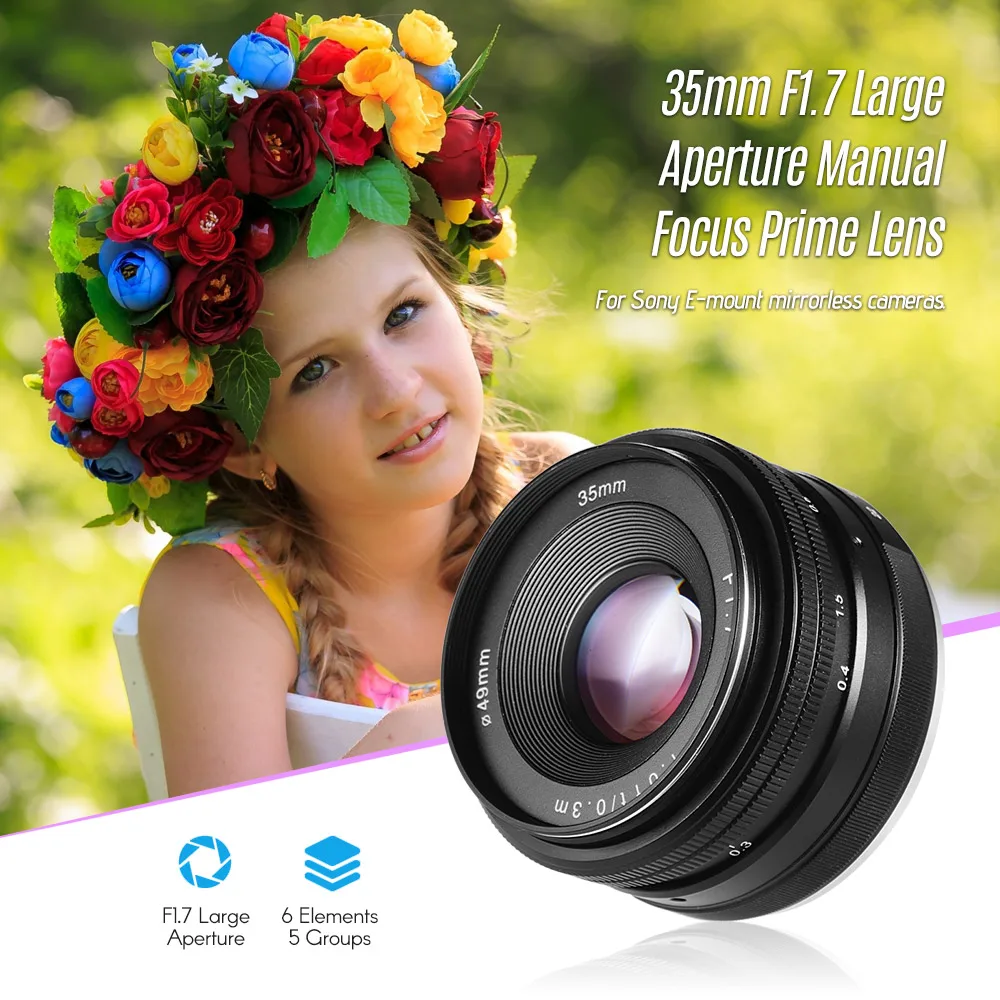 Объектив с большой диафрагмой 35 мм f/1 7 для камер Sony E Mount NEX3 NEX5 NEX6 NEX7 A5000 A5100 A6000 A6100