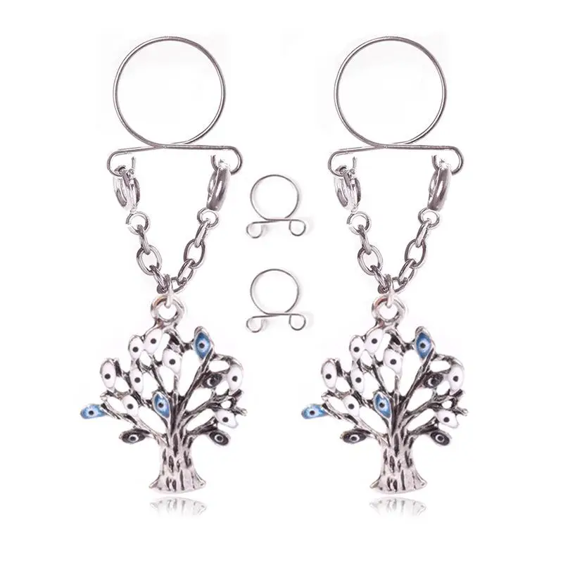 1 Pair Stainless Steel Breast Ring Tree Of Life Pendant Fake Breast 